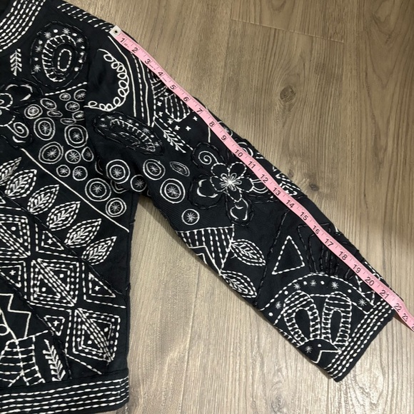 Casual Studio Embroidered Jacket Womens Sz L Black White 100% Cotton Boho Spring - Picture 9 of 13